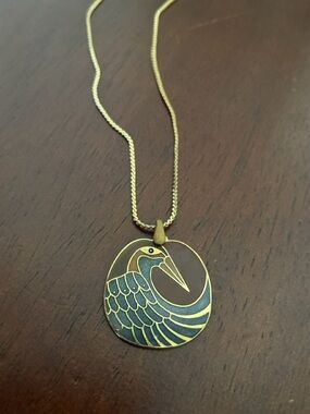 Laurel Burch Vintage Nile Bird Enamel Necklace Signed